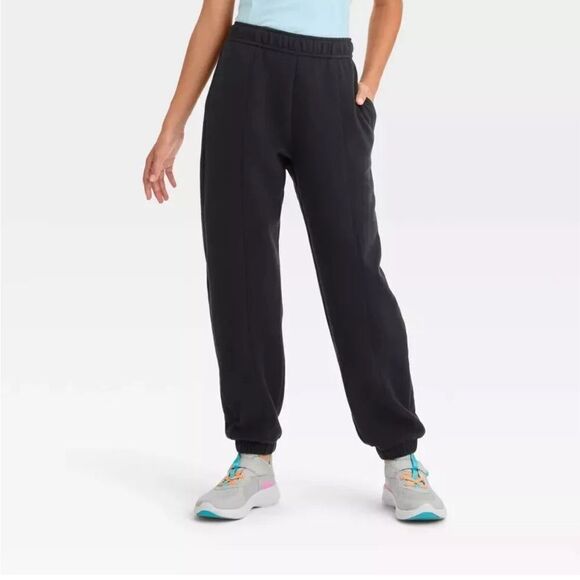 NEW All In Motion Girls' Size S Fleece Joggers Black Onyx - Picture 1 of 5